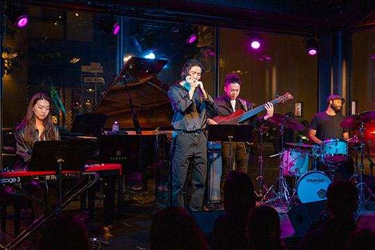 Keyboardist Sora Kim, harmonicist and band leader Cy Leo, bassist Moto Fukushima and drummer Miguel Jimenez-Cruz (from left to right) teamed up for an energetic ensemble.