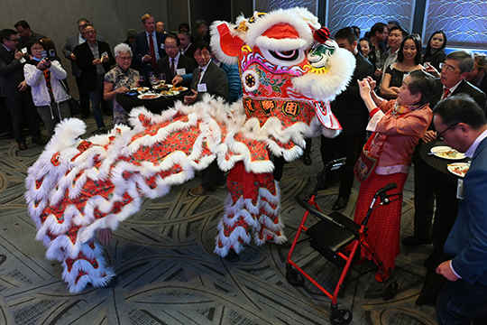 Lion dance performance at the Los Angeles reception.