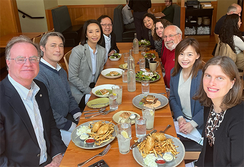 Director of HKETO San Francisco, Jacko Tsang (third left) and Deputy Director, Emily Ng (second right) posed for a picture with Theresa Yoshioka of the Oregon Department of Agriculture (fourth right) and Northwest China Council Board President, Jim Mockford (first left); Board Member and Past President, David Kohl (second left); Executive Director, John Wong (fourth left); Board Member, Hong Chou (fifth right); Board Member and Past President, Michael Bloom (third right) and Newsletter Editor, Shireen Farrahi (first right) at a lunch meeting on April 26.