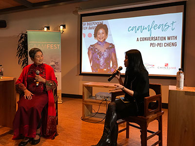 Hong Kong actress Pei Pei Cheng (left) sat down for an on-stage conversation with the guests.