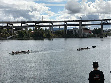 Races at the dragon boat festival in Portland, Oregon