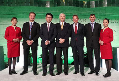 Hong Kong Secretary for Commerce and Economic Development, Mr Edward Yau (third left), is pictured with the Chairman of Cathay Pacific, Mr John Slosar (centre), and other guests attending the gala reception and dinner hosted by Cathay Pacific Airways Limited to mark its inaugural direct flight between Hong Kong and Washington, DC, in Washington, DC.