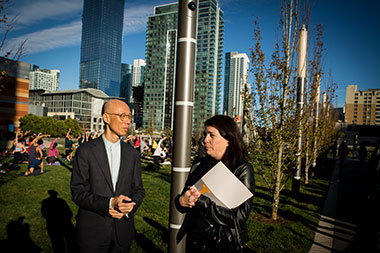 Hong Kong Secretary for the Environment, Mr. Wong Kam-sing (left) toured the Salesforce Transit Center in San Francisco to see its green building features on September 13.