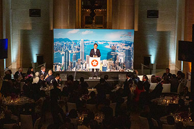 Hong Kong Secretary for Commerce and Economic Development, Mr Edward Yau speaks at the formal dinner hosted by the Hong Kong Economic and Trade Office, San Francisco.