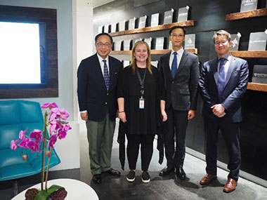 Hong Kong Secretary for Innovation and Technology, Mr Nicholas W Yang (first left), visits Johnson & Johnson Innovation's JLABS in San Francisco and meets with its Director of Sourcing Innovation, Ms Erika Kula (second left). Next to them are the Director of the Hong Kong Economic and Trade Office in San Francisco, Mr Ivanhoe Chang (second right), and the Head of the Biomedical Technology Cluster of the Hong Kong Science and Technology Parks Corporation, Professor W John Kao (first right).